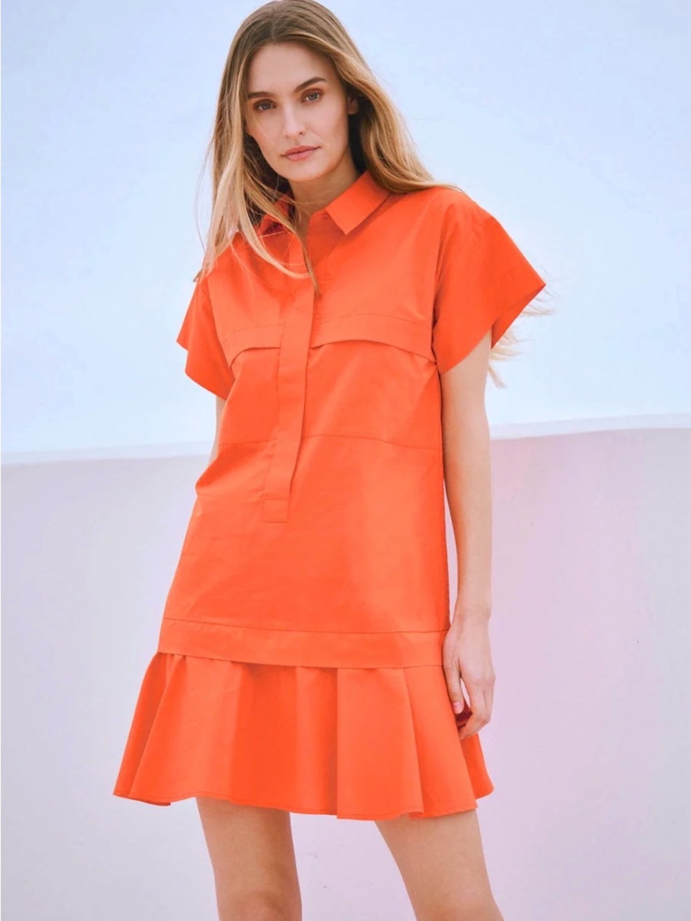 HUNTER BELL vibrant red short-sleeve collared drop-waist dress